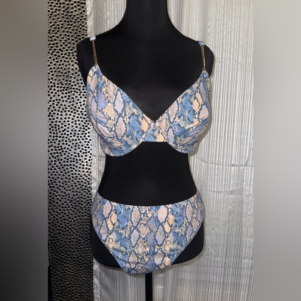 Shade & Shore Blue and Cream Snake Print Bikini Set